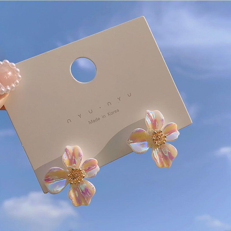 S925 Silver Needle Pink Laser Flower Earrings - Trendy 2020 High-End Design for Women