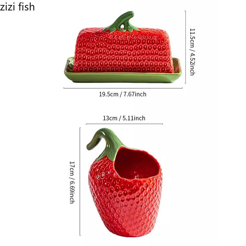 Erdbeere Keramik Butterplatte Käseplatte Butterdose Sushiplatte Küchenvorratsglas Essstäbchen Löffel Gabel Vorratsglas