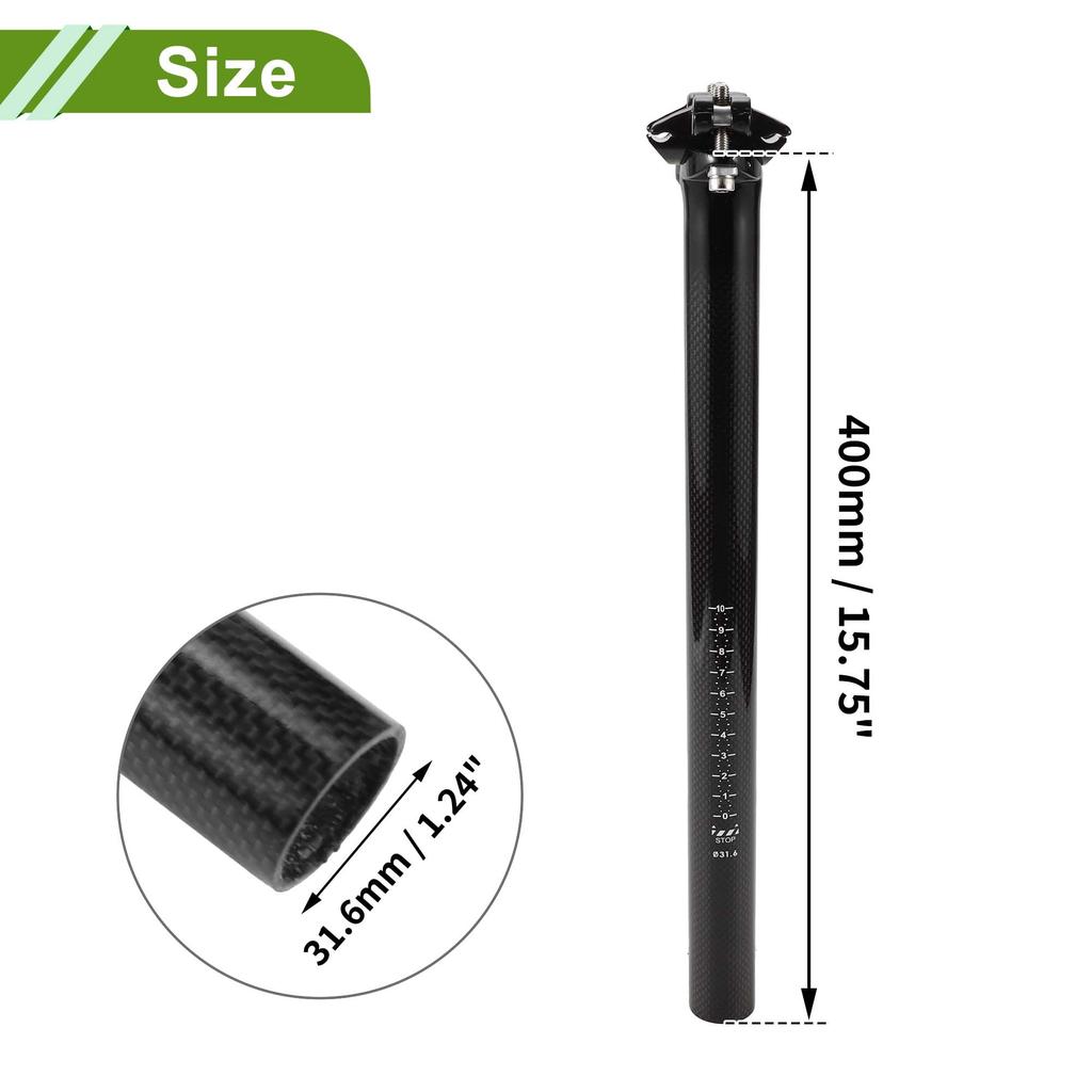 HOPESPANNER Universal 31.6x400mm Carbon Fiber Pattern Gloss Black Bicycle Seatpost Shock Absorbing Bike Saddle Post Seat Tube Carbon Fiber 1 Piece