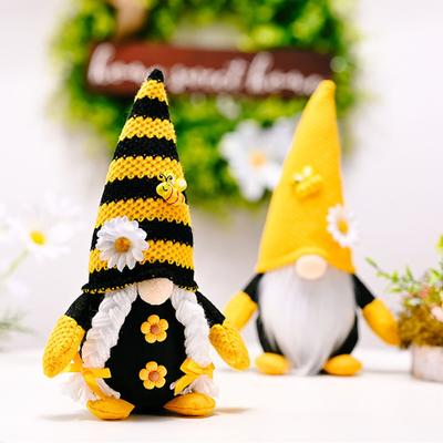 Ozdoba na Dzień Pszczół z Motywem Słonecznika, Pluszowa Lalka, Figurka Gnoma, Centralny Element, Świąteczna Dekoracja Imprezowa z Pszczołami