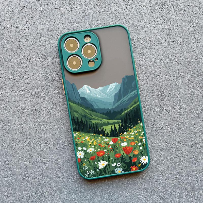 Colorful Wild Mountain Flower Field Phone Case For 17 16 15 14 Pro Max Plus 13 12 Mini 11 Pro Max Shockproof Protective Covers