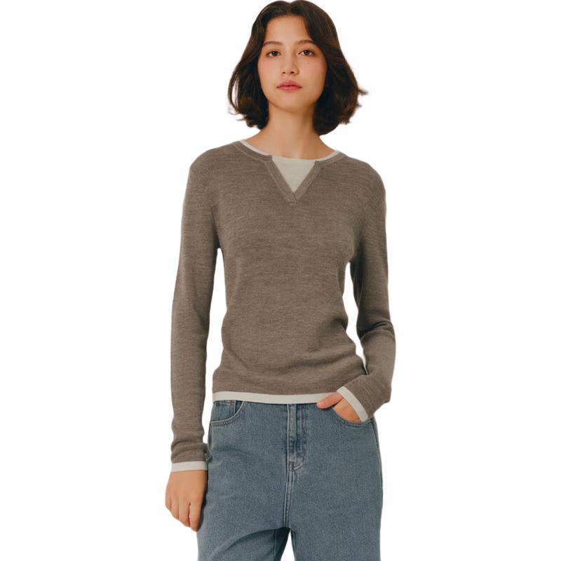 Semir Women's Cropped Faux Two-Piece Wool Blend Knit Sweater
