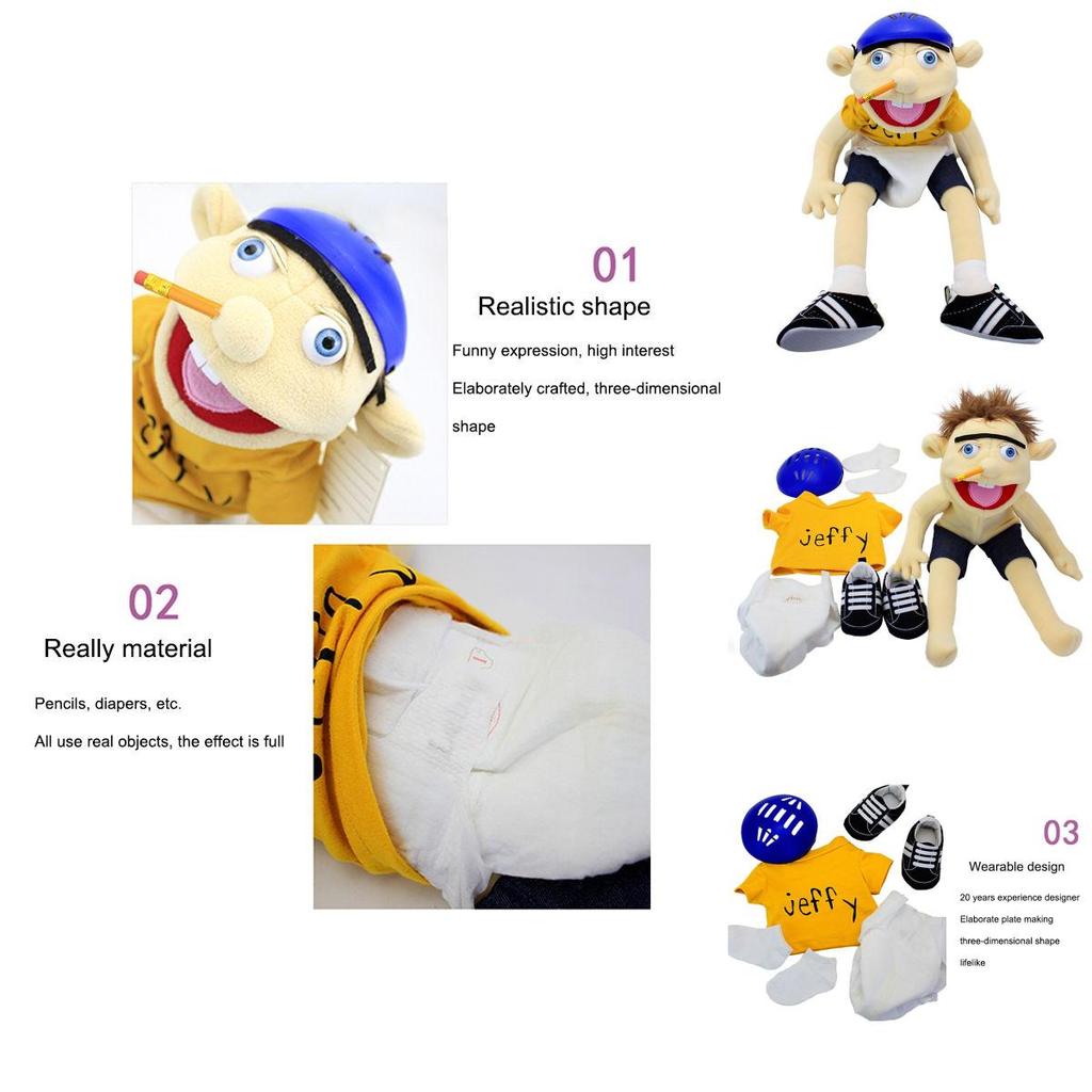 Morbida e Amica della Pelle Marionetta a Mano Peluche Cartone Animato Jeffy per Bambini e Adulti Regalo Perfetto per Natale e Compleanno!