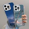Anime Sky Landscape Art Painting Laser Phone Case For iPhone 12 13 Mini Pro Max 11 14 16 15 Pro Max Plus Shockproof Cover Fundas