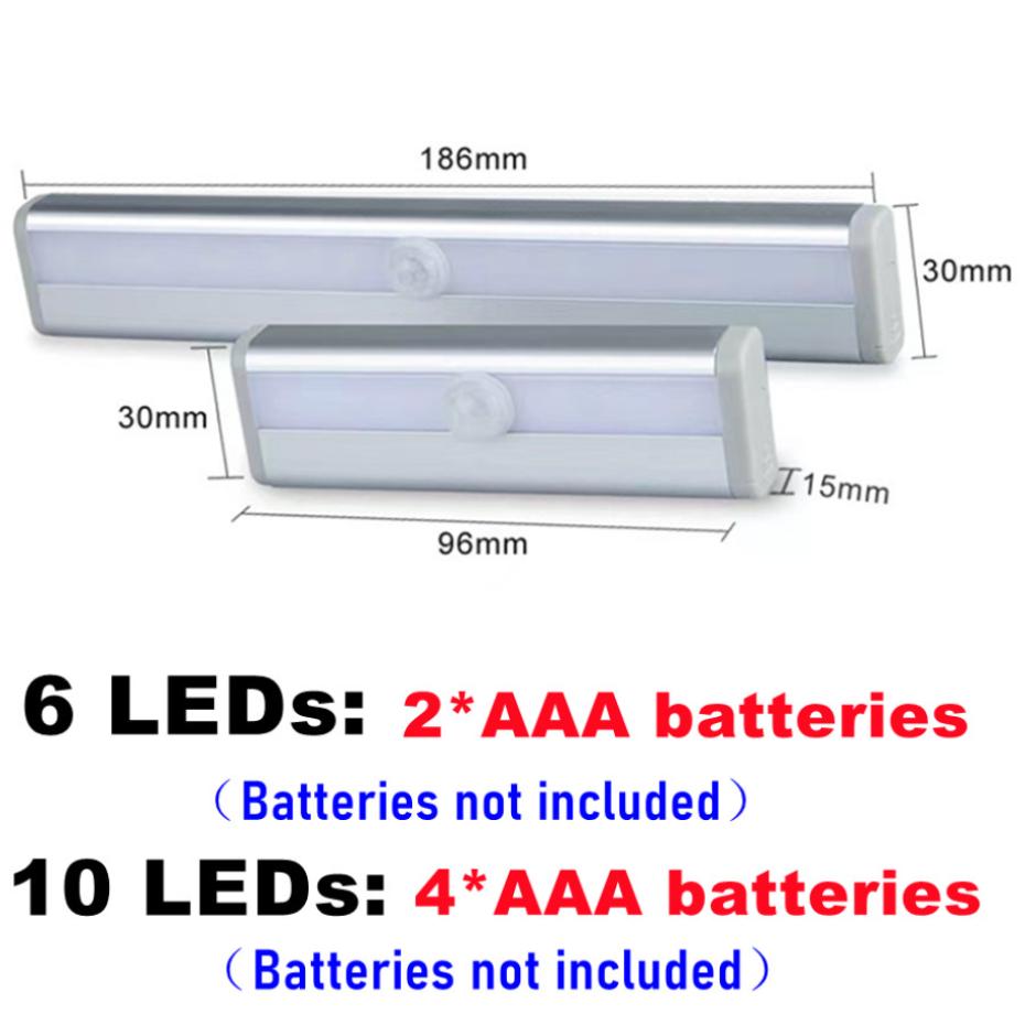 6 /10 Leds PIR Motion Sensor LED Cabinet Light Automatic Sensor Wardrobe Closet Lights Drawer Night Light Lamp for Indoor Lamp