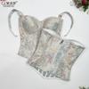 New Chinese Style Oil Painting Jacquard Shapewear Women Back Zipper Waist Slimming Daily Wear