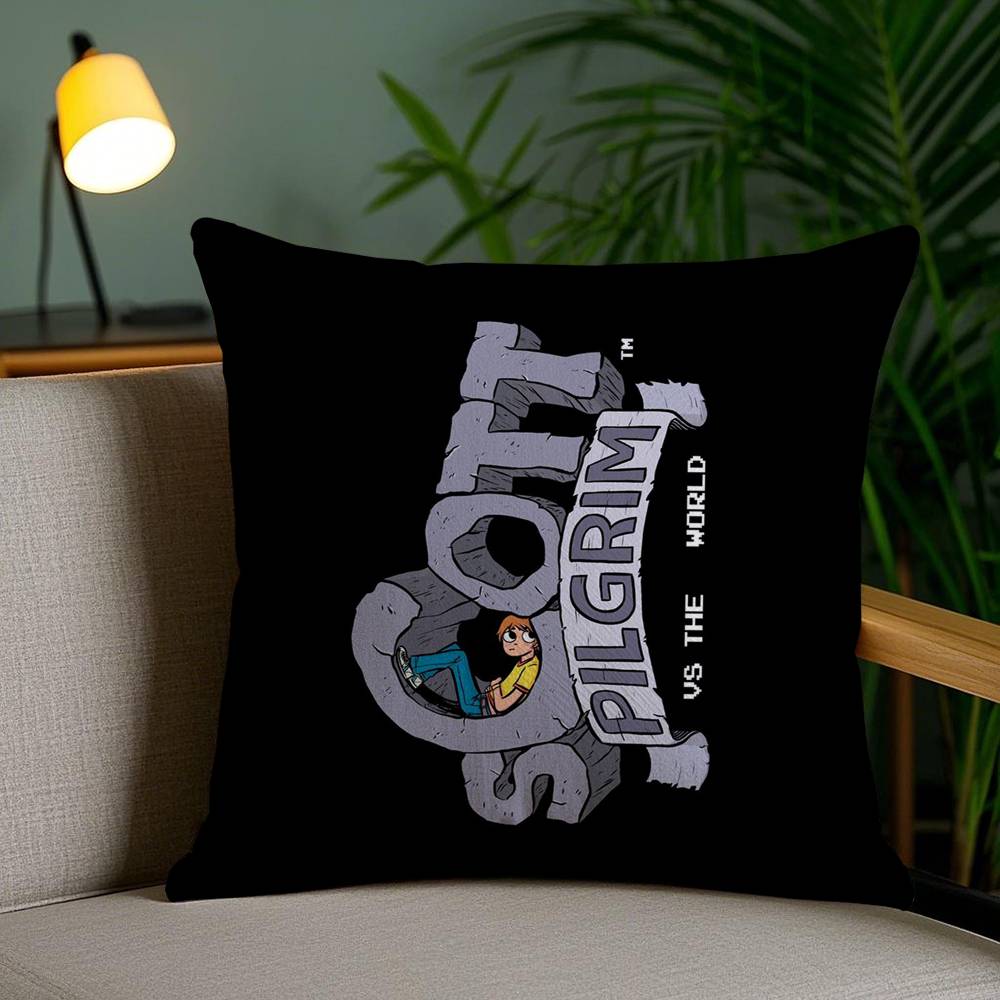 Cartoon S-Scott P-Pilgrim Pillow Case Sofa Short Plush Double-sided HD Printing Room Home Office Gift Cushion Cover