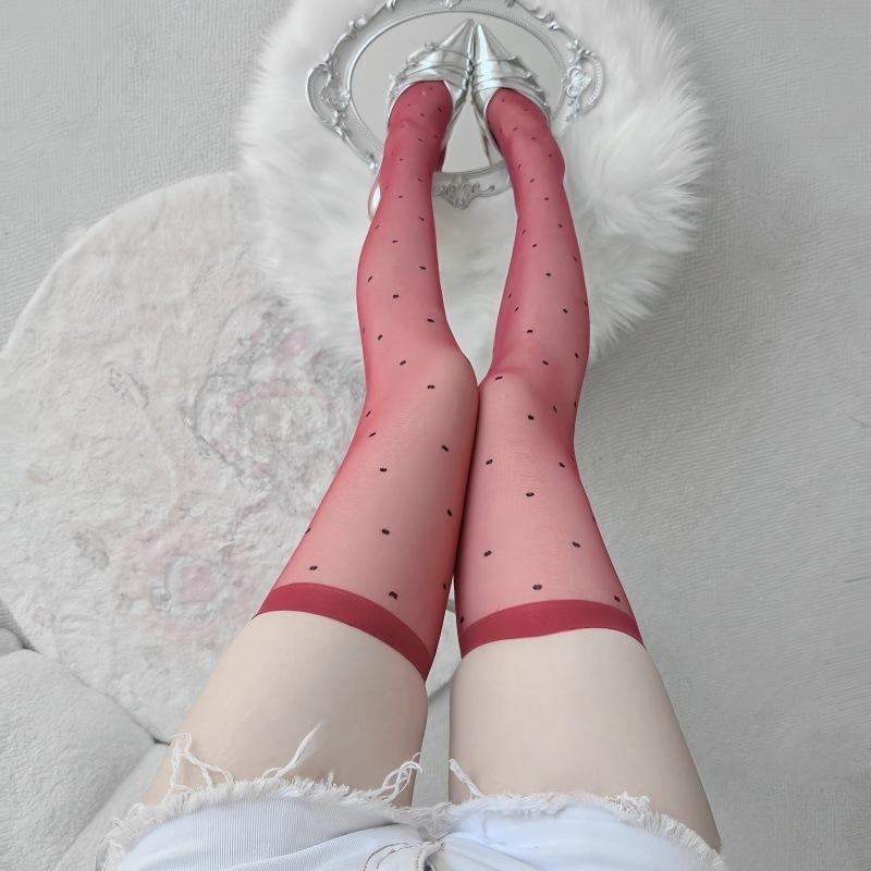 Ultra-Thin Outer Stockings Knee Socks Female Lolita Pure Lust Sweet Love Polka Dot Half Thigh Socks Jacquard Silk