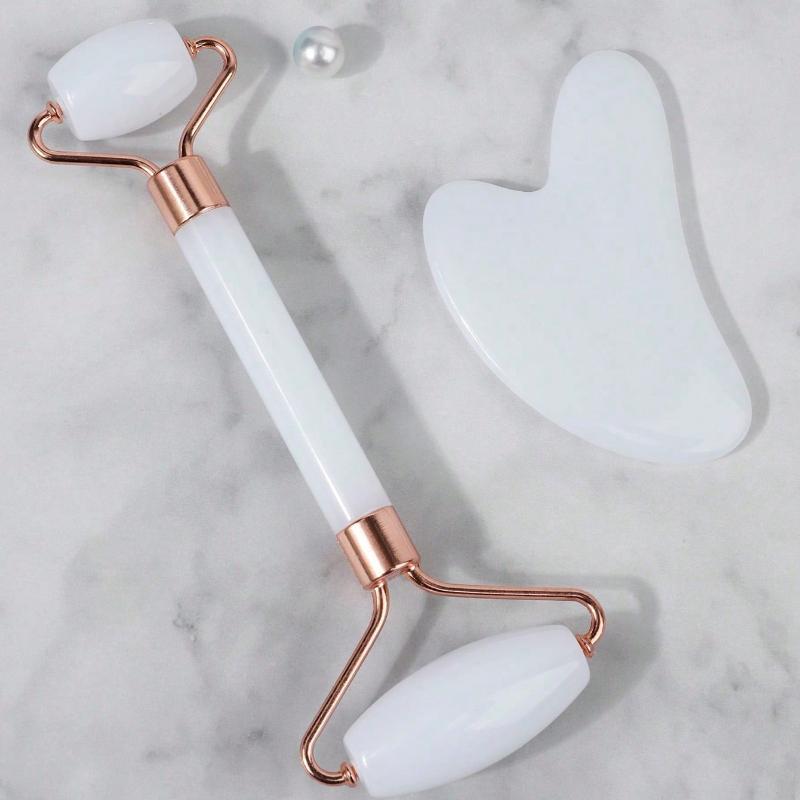 2 Pieces/Set Facial Beauty Massage Tool Set - Double-Head Massage Roller, Triangular Scraping Board, Roller Scraping Body Scraping Massage Tool Set