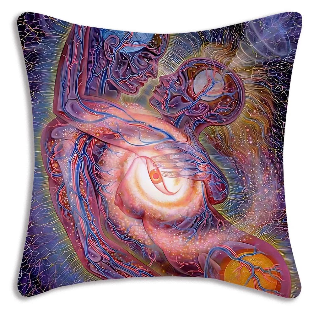 Home Decor Colorful Psychedelic Human Figure Pillow Covers Pattern Cushion Cover Suitable for Sofa Bedroom Car Pillow Cover