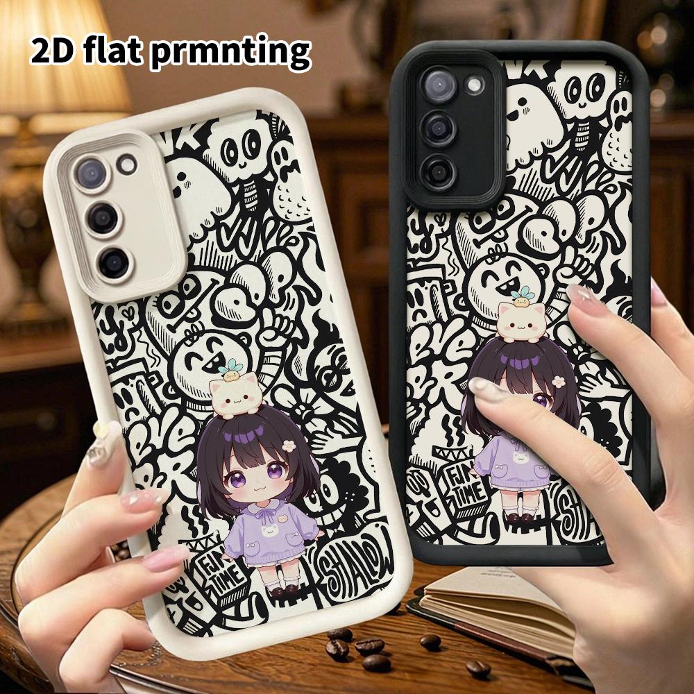 Phone Case: 2D Flat Samsung Galaxy A34 A35 M05 M06 S20 S22 S21 FE Plus 5G Protective Case, Purple-Haired Little Girl, Christmas and Halloween Gift