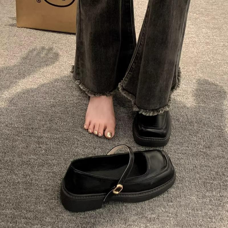 French Retro British Style Small Leather Shoes Women's Spring New Square Head Mary Jane Shoes Low Heel Light Mouth Single Shoes