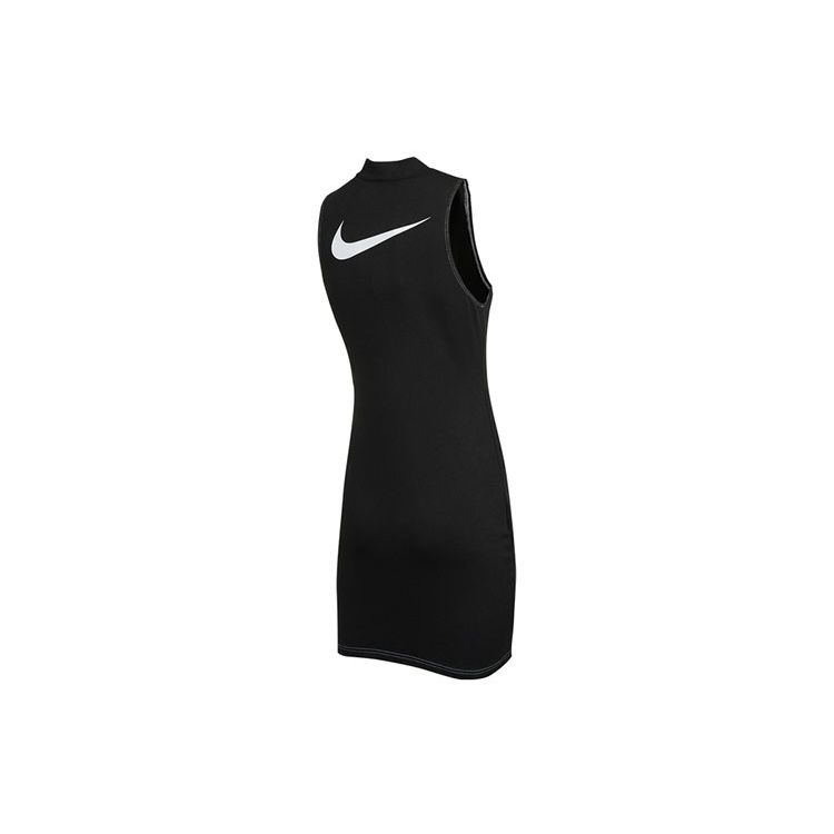 Nike Sportswear Swoosh Color Block Symmetrical Double Logo Stand Collar Half Zip Sleeveless Dress Women Dresses Black DD5587-010