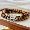 Vintage Maillard Wind Autumn And Winter Natural Tiger'S Eye Stone Double-Layer Multi-Wearing High-End Necklace Sweater Chain