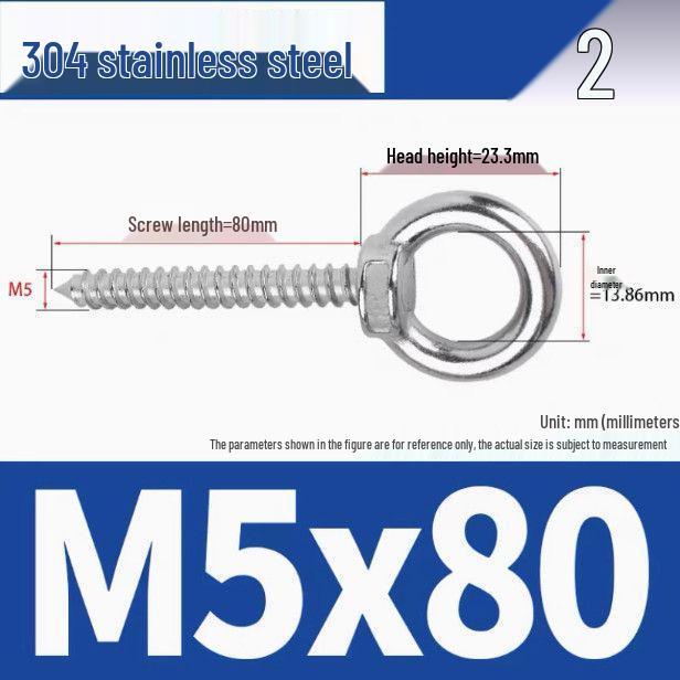 304 Stainless Steel Self-Tapping Eye Bolt with Ring Screw Hook