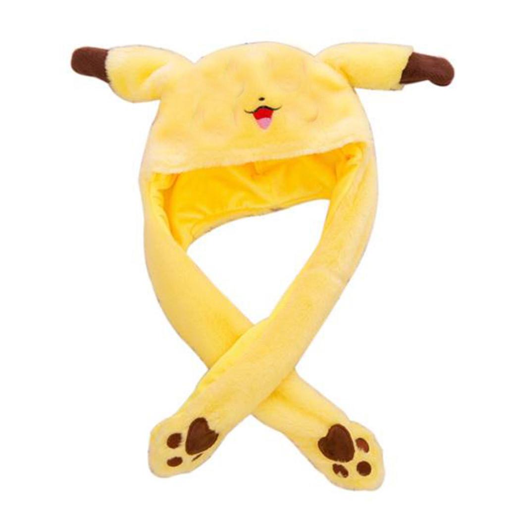 Oblíbený produkt 60cm roztomilý klobouk Pikachu Uši ​​pohybující se nahoru dolů Airbag Plyšová čepice Dárek k narozeninám