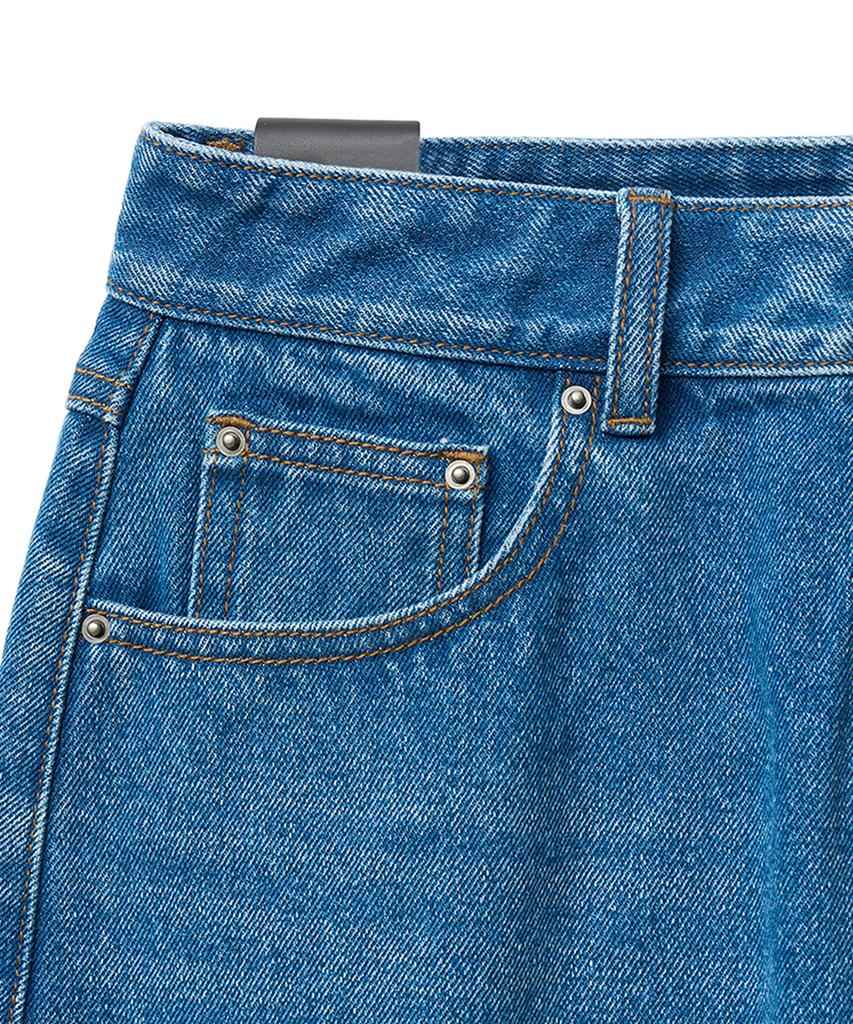 Noir For Woman Washed Blue Denim Midi Skirt (Blue)