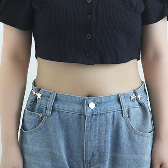 2 Pairs Pants Waist Tightener for Loose Jeans Alloy Star Jean Waist Pin No Sew Detachable Waist Buckle Button Pins for Women Jeans Skirts Trousers