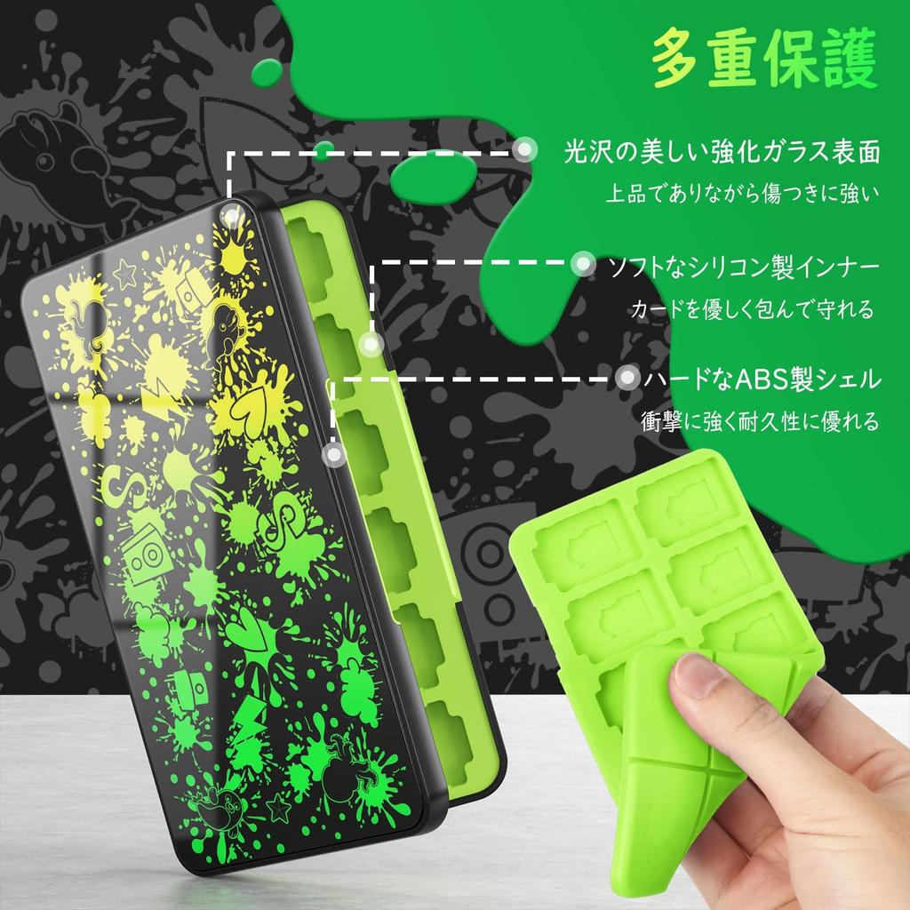 ATiC Soft Case for Switch OLED Card Storage Holds 24 Switch Games and 24 Micro SD Cards Game Card Storage Easy to Splatoon 3 Yellow Green