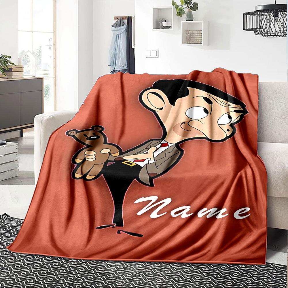 Customiz Name Personality Mr. Bean Blanket Soft &Warm Sofa Office Bed Travel Lunch Break Blanket, Gift Suitable All Seasons