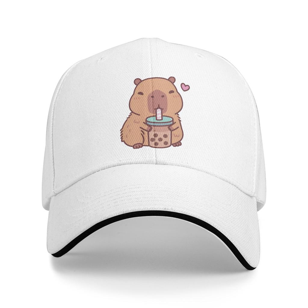 Summer Cute Capybara Loves Drinking Bubble Tea Baseball Cap Fishing y2k Cute Design Sun Trucker Hat Men Breathable Baseball Caps
