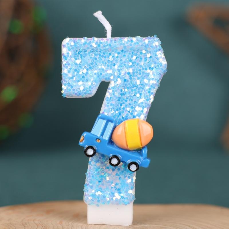 Engineering Vehicle Theme Birthday Number Candle Creative Insert Cake Decoration Handmade Number Candle 0-9