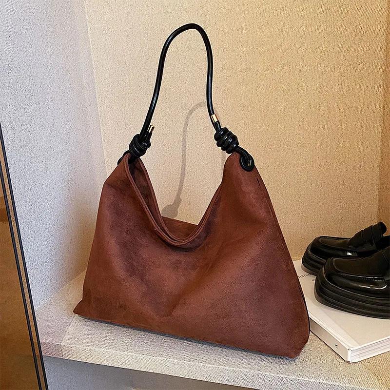 Vintage Scrub Leather Women Handbag Large Capacity Winter New Design Female Hobos Shoulder Bags Ladies Faux Suede Big Tote