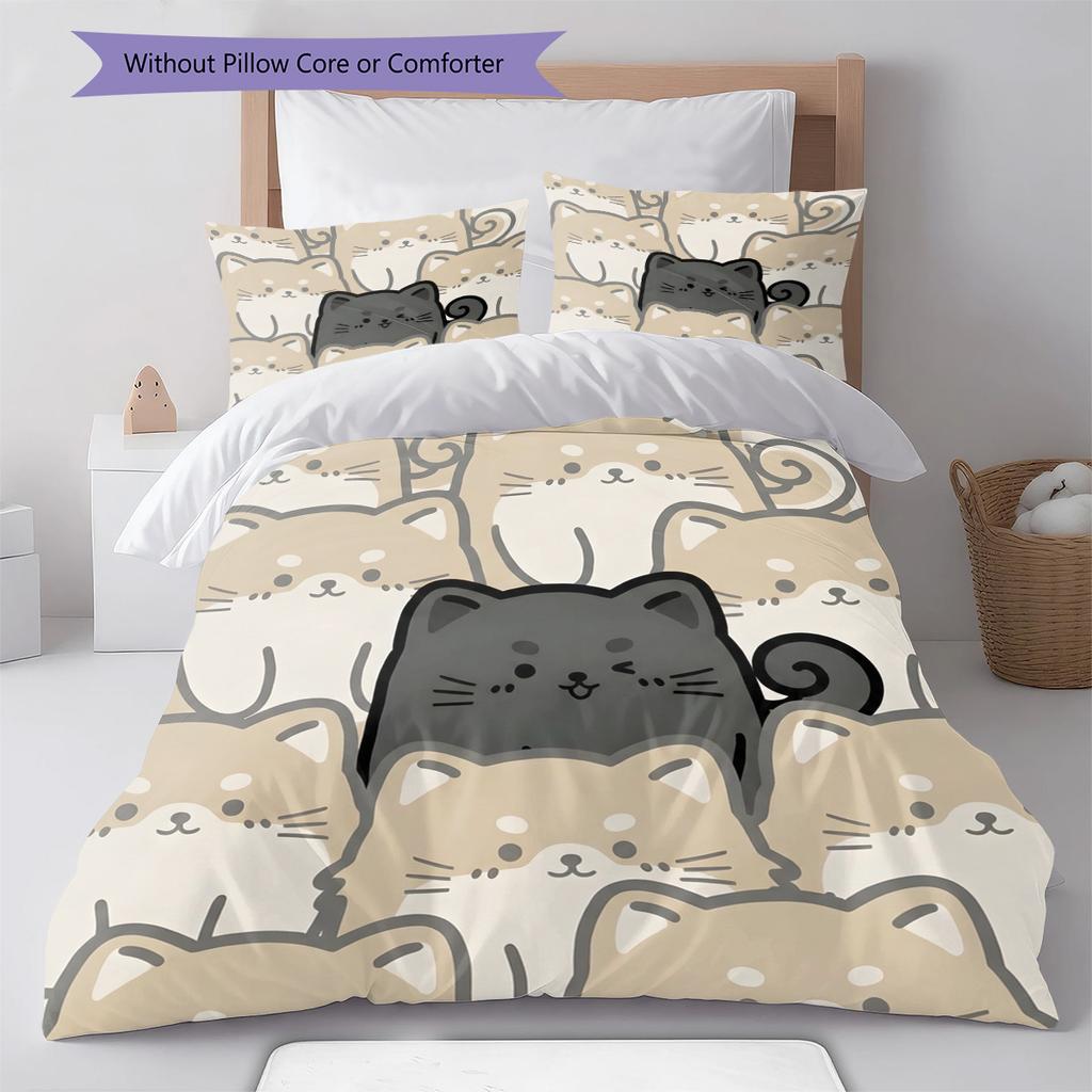 Shiba Inu Pattern Bedding Quilt Set Quilt Cover Pillowcase Home Decoration Birthday Gift (1 * duvet cover + 2 * pillowcase, without core)