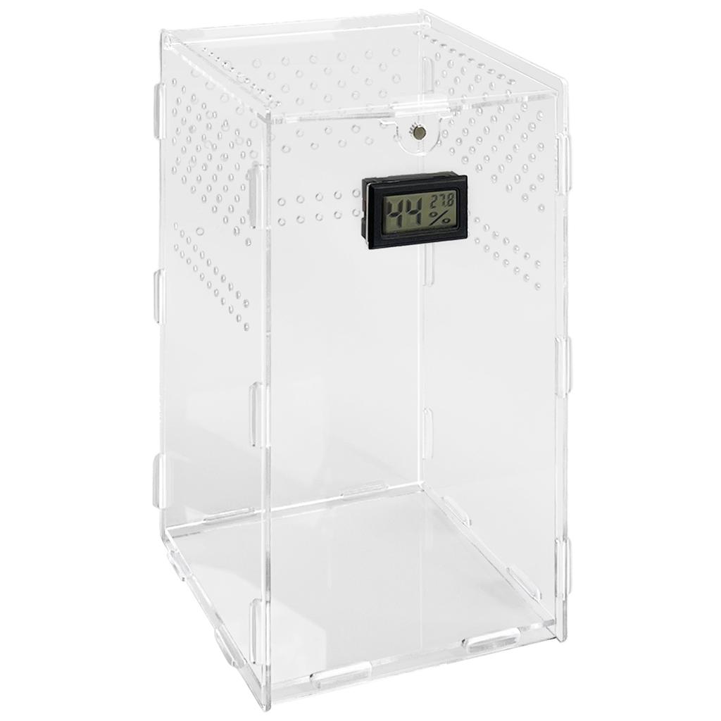 Insect Feeding Box Acrylic Transparent Cases with Temperature Hygrometer for Spiders Reptiles Lizards Centipedes