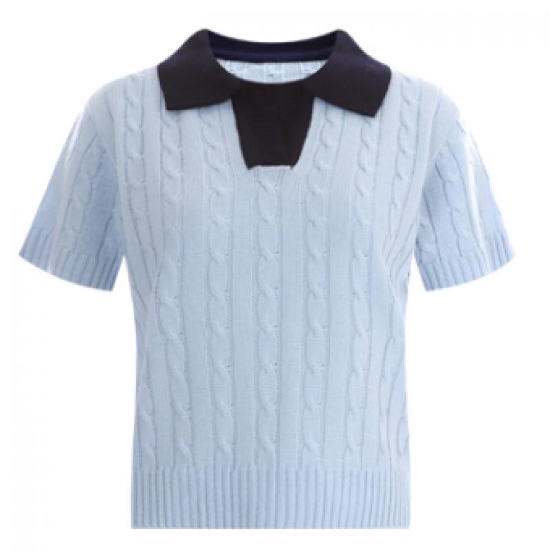 Shop   Women Color Block Cable KniT ShorT Sleeve T shirT Ivory Bom Wkn 11885