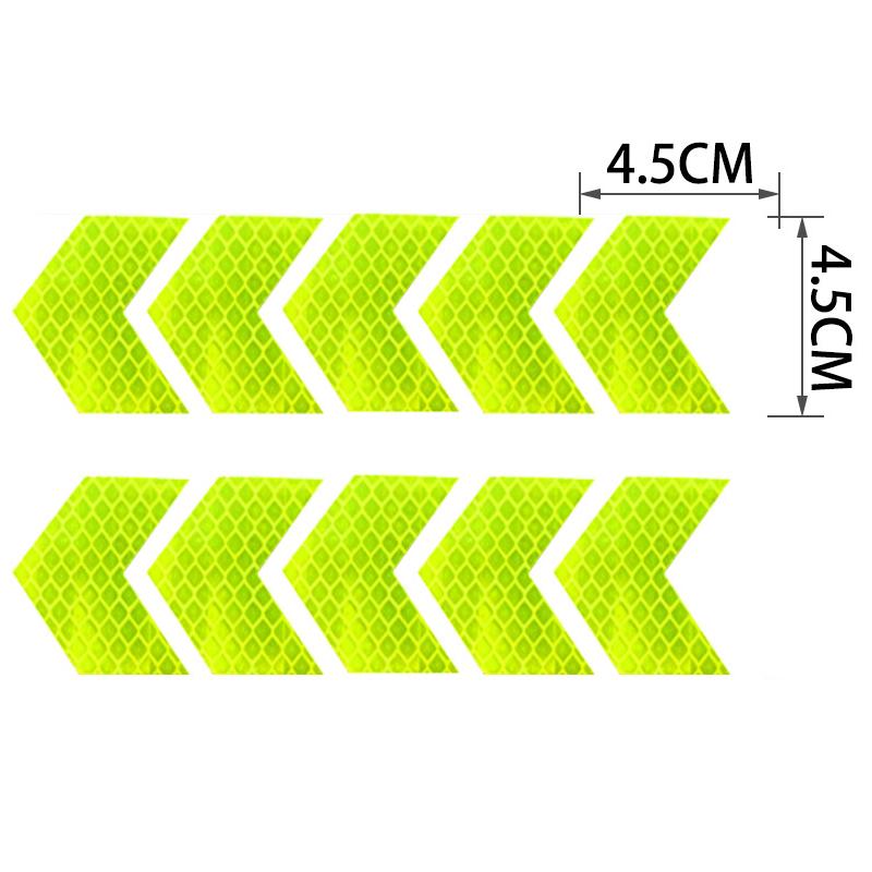 

10Pcs/Set Reflective Arrow Sign Tape Warning Safety Sticker For Car Bumper Trunk Reflector Hazard Tape Motorcycle Accessories зелёный
