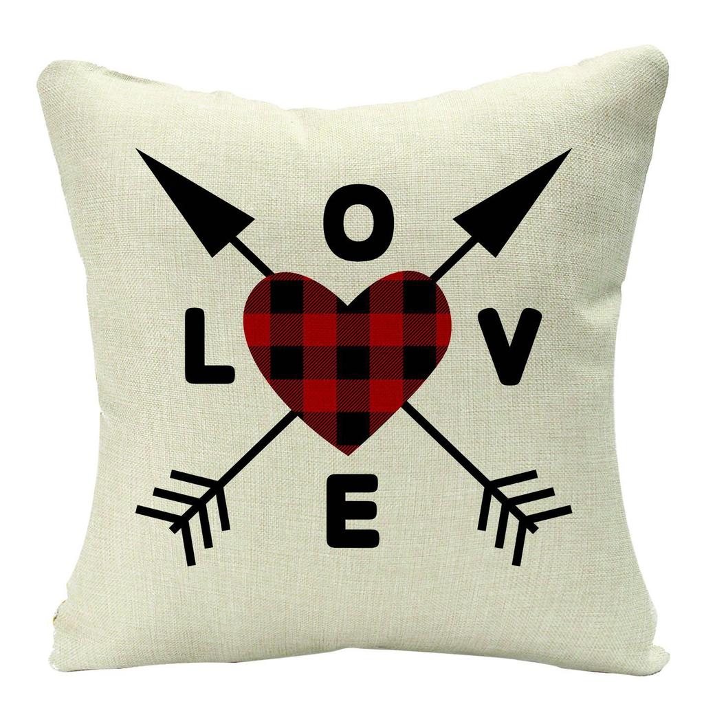 Plaid Valentine's Day Theme Linen Pillow Cover Home Sofa Pillow Cushion Hair Cover