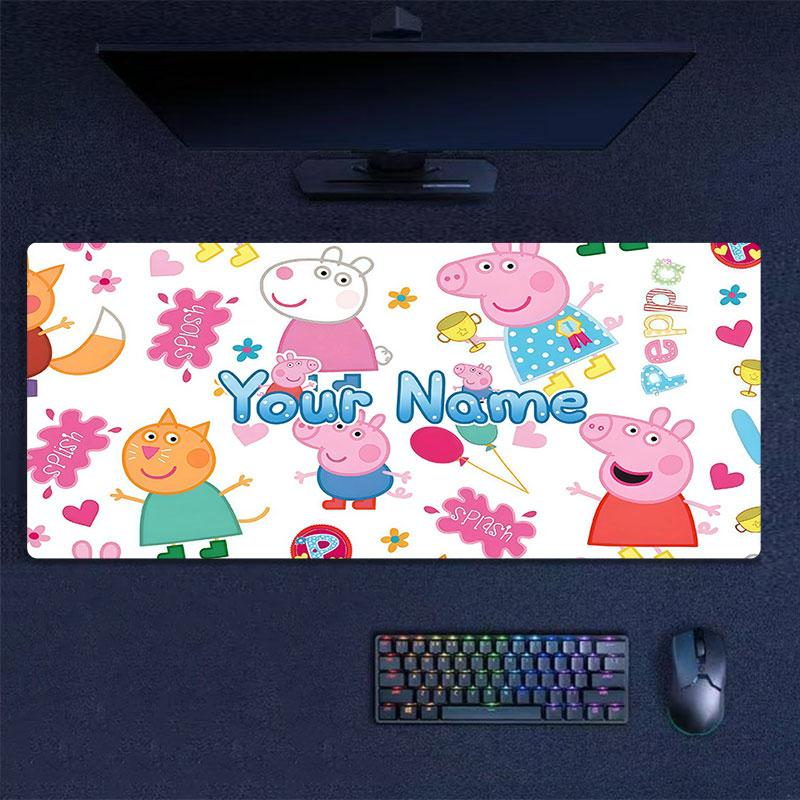 Custom Name,Peppa Pig Mouse Pad, Large Gaming Desk Mat, Non-slip XXL Mousepad for Laptop & Tablet, Mini PC Playmat with Stitched Edges