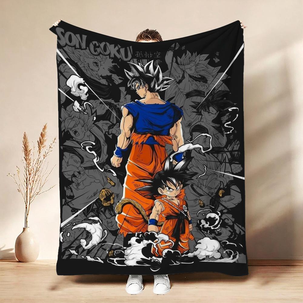 Goku'S Evolution Theme Anime Flannel Blanket Thick Warm Fleece Blanket For Bedroom Sofa Nap Home Party Decor New Year Gift