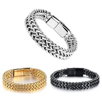 Hip-hop smycken presentkedja länk armband titan stål punk tjock unisex armband dubbel lager för män