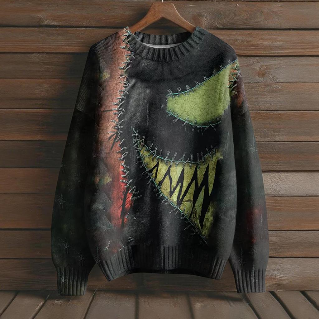 Long Sleeve Pullover Sweaters For Women O Neck Casual Cute Printing Knit Oversized Sweater