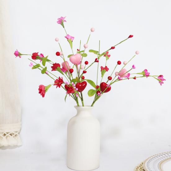 Umělé stonky bobulí na Valentýna Růžové Červené Bobule ve tvaru srdce Větvičky na Valentýna Svatba Oslava výročí Stůl Domácí dekorace