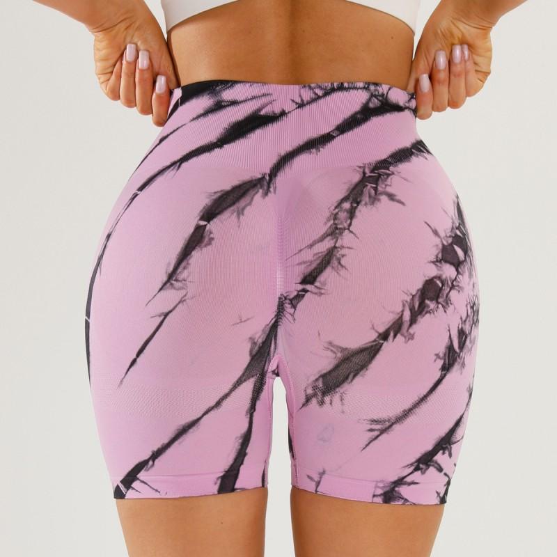 High-Waisted Seamless Yoga Leggings Women Tie-Dye Print Running Shorts Butt-Lifting 3/4 Length Fitness Pants