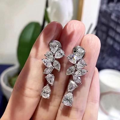 Huitan Sparkling CZ Dangle Earrings for Women Chic Ear Hanging Accessories Party Color Temperament Elegant Lady Jewelry