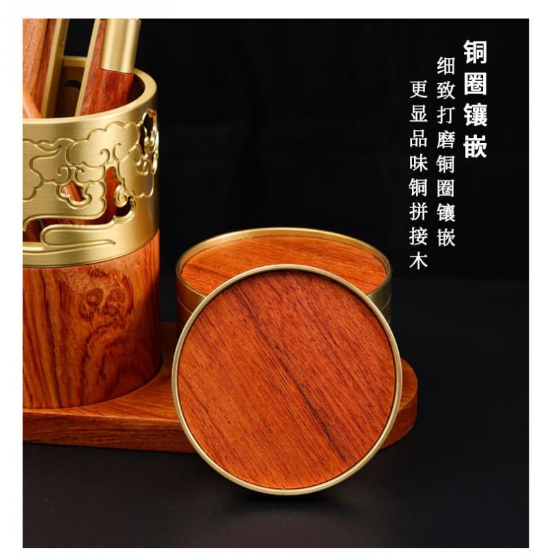 Brass Tea Ceremony Set With Heat-Resistant Coasters Six Tools Gongfu Service