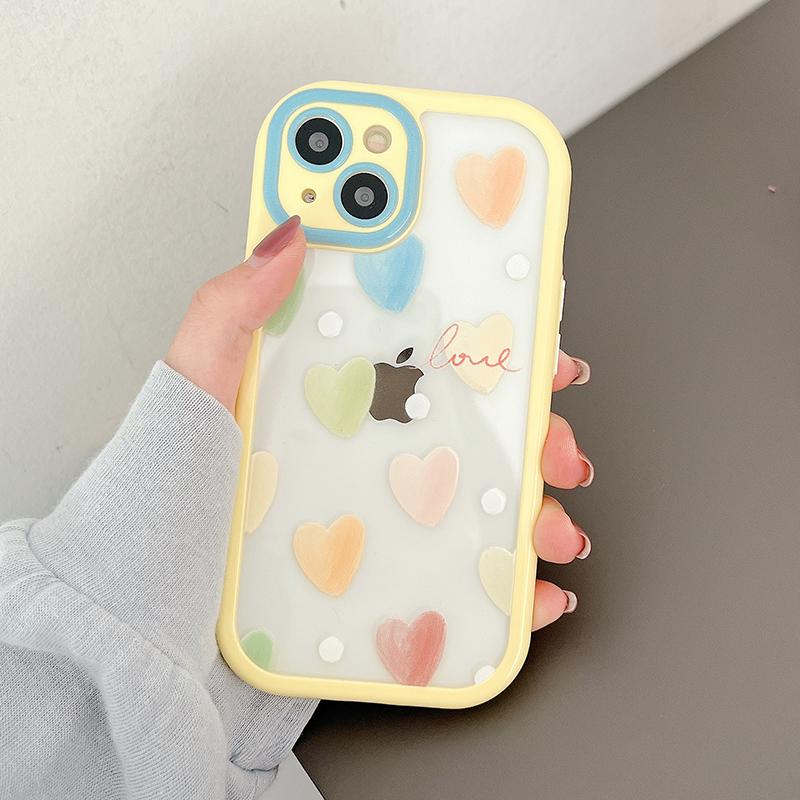 Liebe Herz Lächelndes Gesicht Muster Acryl Handyhülle für Iphone 13 11 12 14 Pro Max Xs Xr X 14 Plus Soft Bumper Hard Back Cover