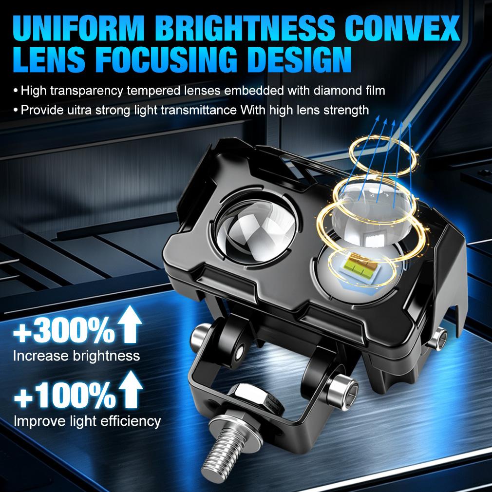 1X Universal Motorcycle LED Lens Spotlight Double Lenses Spotlight Motorcycles Auxiliary Fog Lamp Dual Color White Yellow Waterproof Light 6000K 3000K