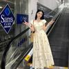 Summer printing French sweet bow bubble dress women's new temperament waist thin floral dress