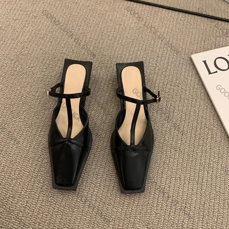 

Мода 2025 Лето Женские Мюли Тапочки Модные Слайды с Мелким Квадратным Носком Уличные Нарядные Сандалии Женские Сандалии 39 чёрный