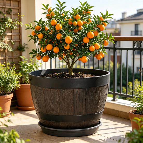 Flowerpot with Built-In Drainage System Rustic Style Garden Container Entryway Decorative Planter Barrel Flowers Herbs Vegetables Small Shrubs Balcony
