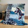 Tribal Art Orca Whale Design Patterned blanket, flannel, suitable for all seasons, home decor, warm and cozy