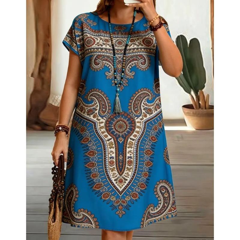 Summer Ladies 3D Printed Short Sleeve Dress Fashion Versatile Breathable Trend Casual