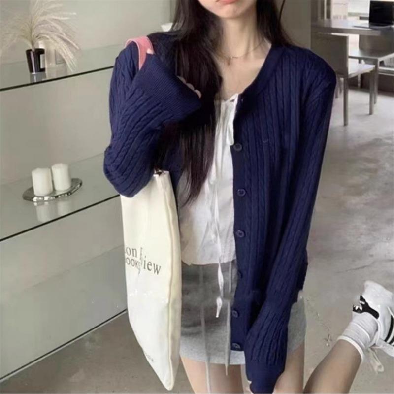 Spring and Autumn New Fashion Casual Versatile Outerwear Sweater Women's Soft Waxy Twist Simple Knitted Cardigan Top Trendy