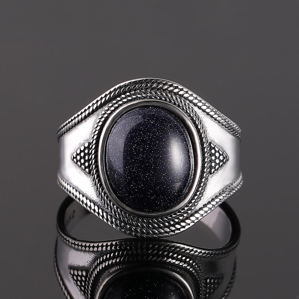 S925 Silver Ring for Women Oval Round Dropwater Natural Blue Sandstone Ring Gift Sun Shaped Retro Luxury Fine Jewelry