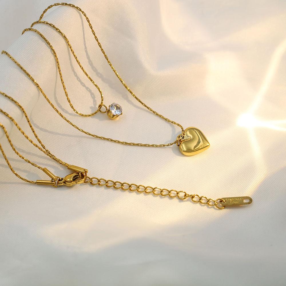 Stylish And Simple Double-Layer Stacked Titanium Steel Necklace Female Niche Design Spice Girl Love Pendant Collarbone Chain